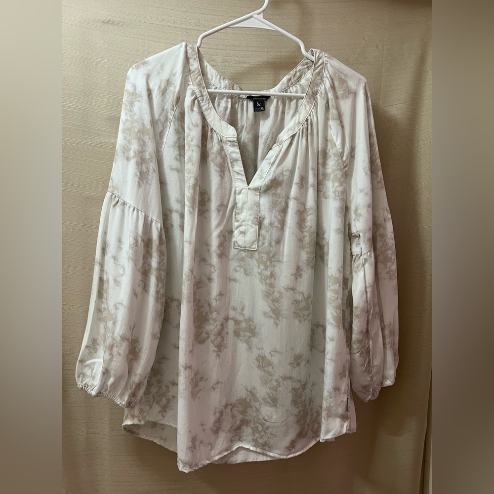 Eddie Bauer 100% Lyocell Boho Peasant Blouse – Soft Neutral Tie Dye, Women’s XL